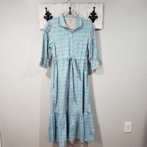 Holly Shae Catherine Dress Honeysuckle Stripe XS/M Blue White Midi Dress
